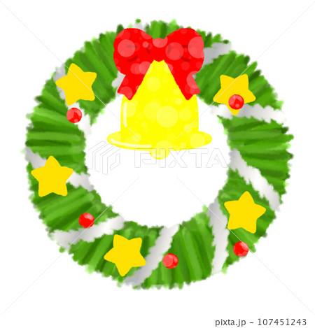 かわいいクリスマスリースのイラスト素材【フチなし】 かわいいクリスマスリースのイラスト素材【フチなし】 107451243