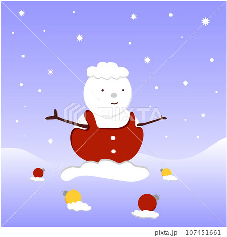 snowman on the snow with christmas balls, vector illustration Christmas decorations 107451661
