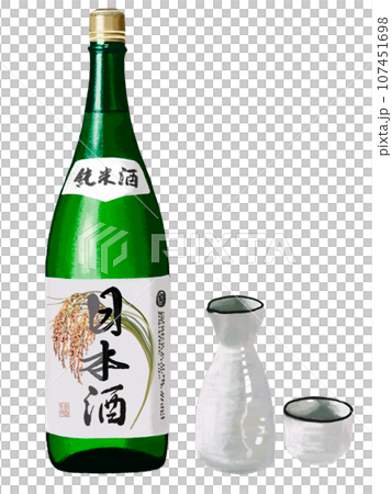 純米酒（一升瓶深緑）稲穂絵付き 107451698