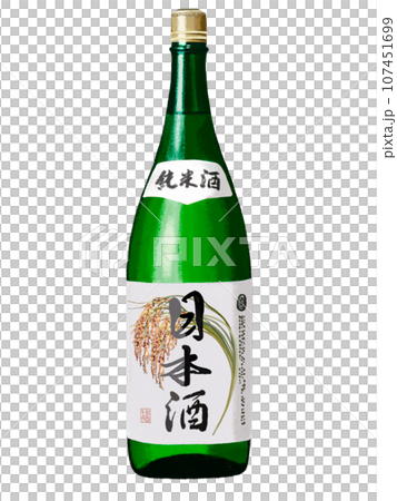 純米酒（一升瓶深緑）稲穂絵付き 107451699