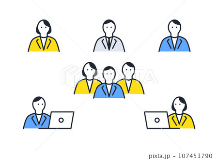 会社員のシンプルなベクター線画アイコンイラストセット素材 107451790