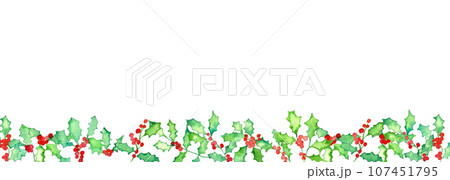 水彩画。水彩タッチのヒイラギのベクターフレーム。 107451795