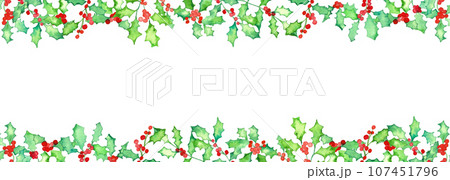 水彩画。水彩タッチのヒイラギのベクターフレーム。 水彩画。水彩タッチのヒイラギのベクターフレーム。 107451796