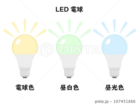 電球色と昼白色と昼光色のLED電球 107451866