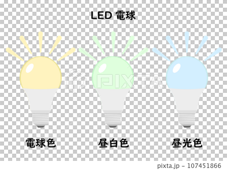 電球色と昼白色と昼光色のLED電球 107451866