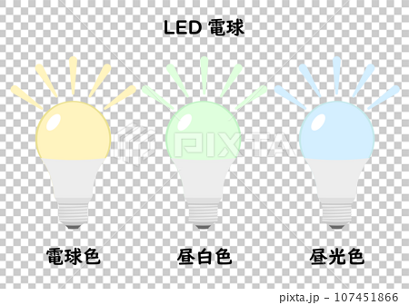 電球色と昼白色と昼光色のLED電球 107451866