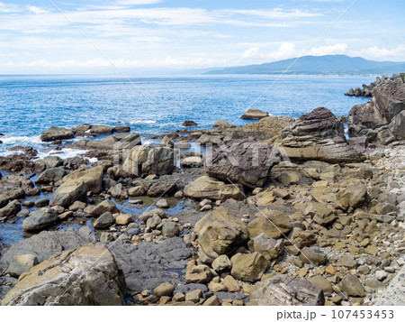 夏(8月)の太平洋の海岸風景。高知県内の海岸。 107453453