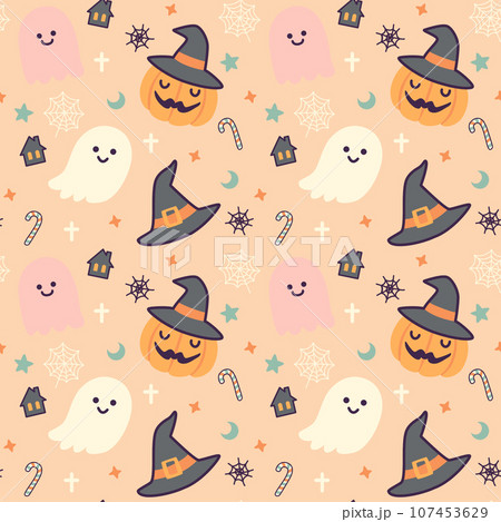 かわいいハロウィンのおばけのシームレスパターン 107453629