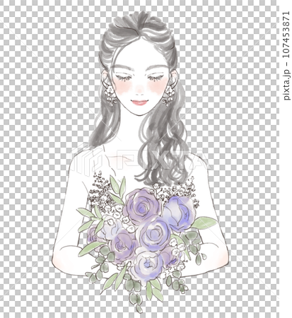 新娘拿著紫色花束的插圖（婚禮插圖） 107453871