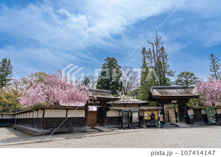 福島県会津若松市　桜咲く春の会津若松城内にある茶室麟閣の外観 107454147