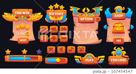 Egyptian game user interface elements and buttons. Egyptian game user interface elements and buttons. 107454547