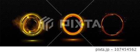 Gold circle portal with magic light and spark glow Gold circle portal with magic light and spark glow 107454562