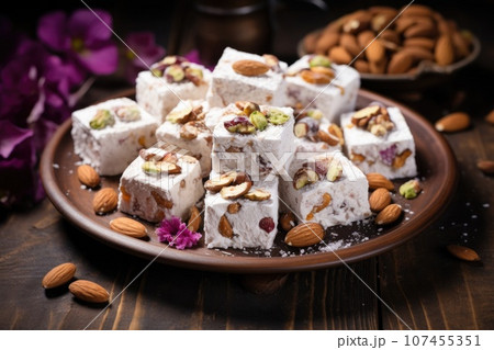 Eastern sweets turkish delight, lokum with nuts 107455351