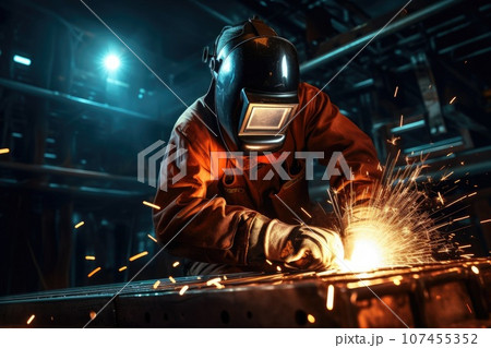 Industrial welder with torch in the factory 107455352