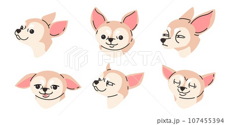 Set of funny chihuahua portraits with different emotions flat style 107455394