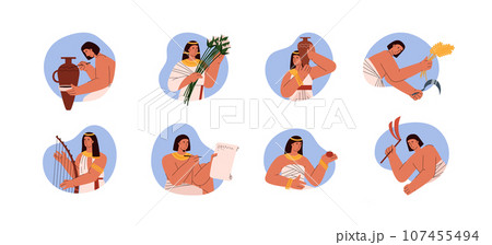 Ancient egypt society set with isolated characters, Egyptian culture, tradition, farming, agriculture education and art Ancient egypt society set with isolated characters, Egyptian culture, tradition, farming, agriculture education and art 107455494