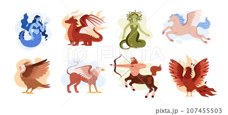 Mythical creatures set, cartoon flat vector illustration isolated on white background. 107455503