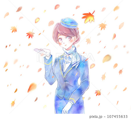 案内するバスガイド　まとめ髪　紅葉 107455633