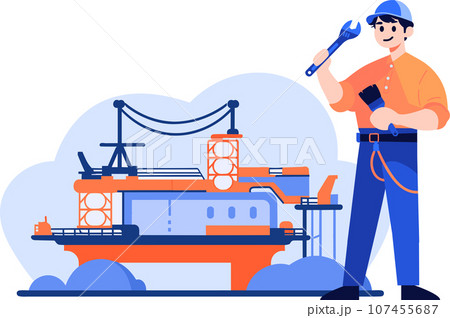 Hand Drawn Engineer or architect with building under construction in flat style Hand Drawn Engineer or architect with building under construction in flat style 107455687
