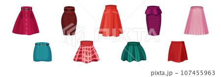 Different Skirts as Trendy Woman Clothes Vector Set 107455963