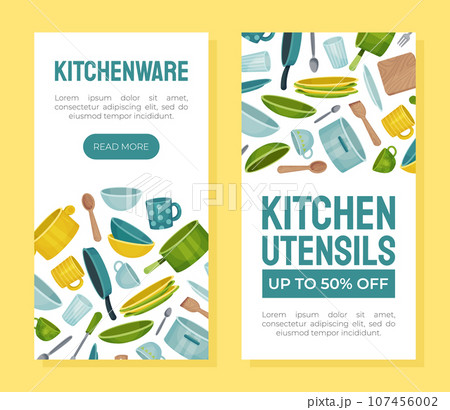 Kitchenware Banner Design with Tools and Utensils Vector Template Kitchenware Banner Design with Tools and Utensils Vector Template 107456002