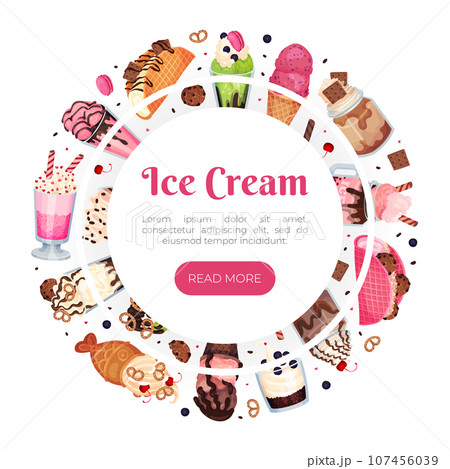 Tasty Ice Cream Food Banner Design with Frozen Dessert Vector Template 107456039
