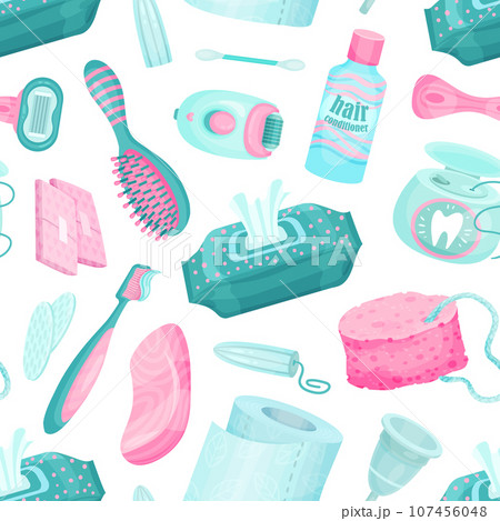 Essential Personal Hygiene Items Seamless Pattern Design Vector Template Essential Personal Hygiene Items Seamless Pattern Design Vector Template 107456048