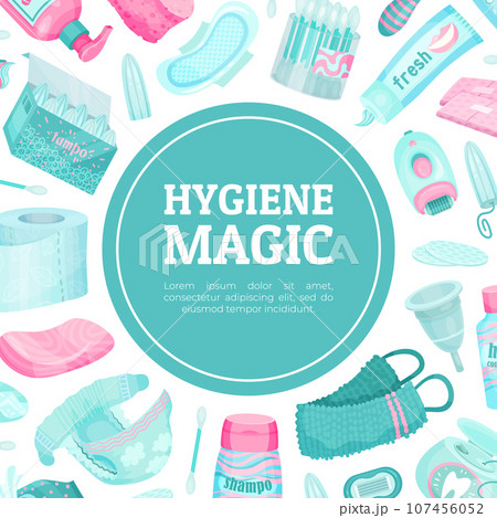 Essential Personal Hygiene Items Banner Design Vector Template 107456052