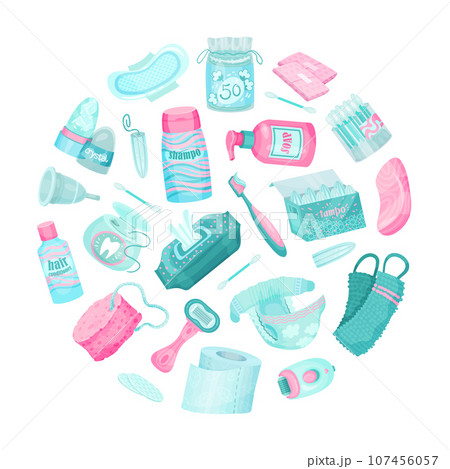 Personal Hygiene Items Round Composition Design Vector Template Personal Hygiene Items Round Composition Design Vector Template 107456057