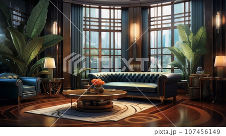 Interior of a cozy room in Art Deco style 107456149