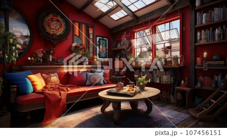 Interior of a cozy room in eclectic style 107456151