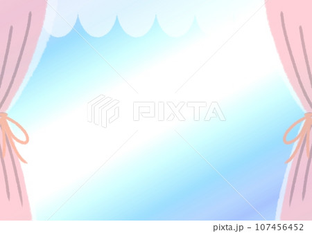 まぶしい朝の窓フレームイラスト素材【A4】【横】 107456452