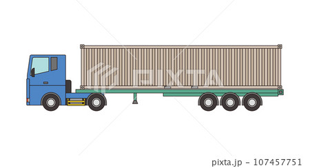 海上コンテナ40ftを輸送するトラック・セミトレーラーのベクターイラスト 107457751