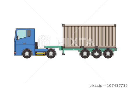 海上コンテナ20ftを輸送するトラック・セミトレーラーのベクターイラスト 107457755