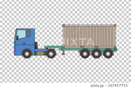 海上コンテナ20ftを輸送するトラック・セミトレーラーのベクターイラスト 107457755