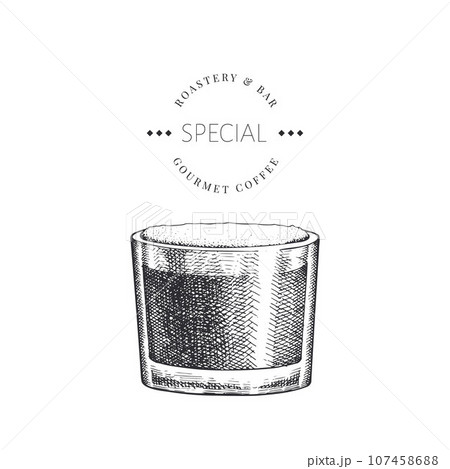 Coffee Cup Illustration. Vector Hand Drawn Isolated Cappuccino Mug. Vintage Style Beverage 107458688