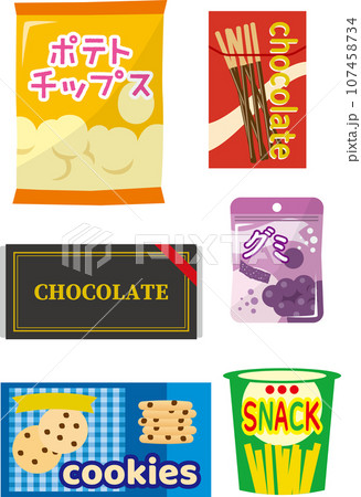 いろいろなスナック菓子のイラスト単体セット いろいろなスナック菓子のイラスト単体セット 107458734