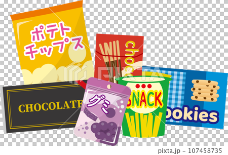 スナック菓子の盛り合わせイメージイラスト 107458735