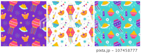 Set of Happy Diwali Seamless Pattern Illustration Design with Light Festival of India Ornament in Cartoon Hand Drawn Template Set of Happy Diwali Seamless Pattern Illustration Design with Light Festival of India Ornament in Cartoon Hand Drawn Template 107458777