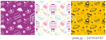 Set of Happy Diwali Seamless Pattern Illustration Design with Light Festival of India Ornament in Cartoon Hand Drawn Template 107458787