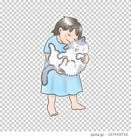 child holding a cat child holding a cat 107459710