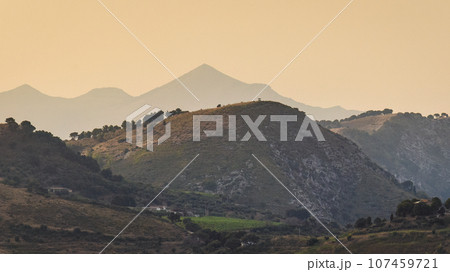 Sicily, a view of the mountainous landscape inland. 107459721