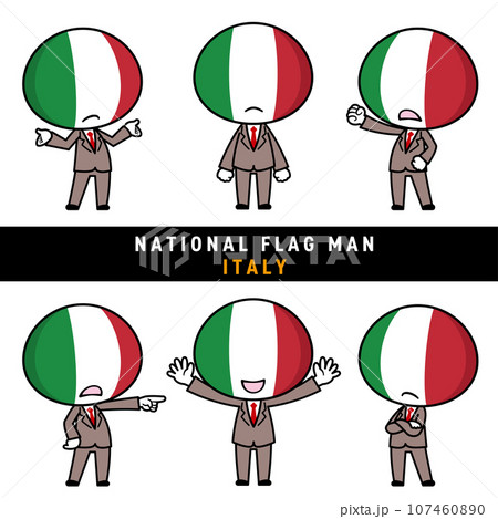 イタリアの国旗を擬人化したキャラクターセット イタリアの国旗を擬人化したキャラクターセット 107460890