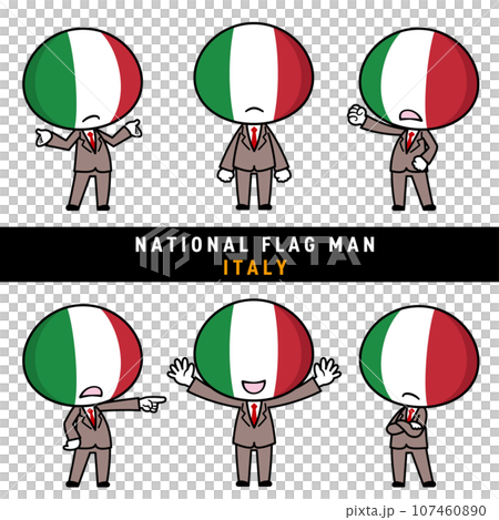イタリアの国旗を擬人化したキャラクターセット イタリアの国旗を擬人化したキャラクターセット 107460890