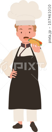 Young Chef Enjoying Tasty Hot Dog. 107461010