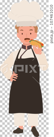 Young Chef Enjoying Tasty Hot Dog. 107461010