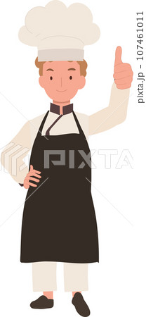 Happy Kid Chef Giving Approval Sign. Kid Chef with Thumbs Up Gesture 107461011