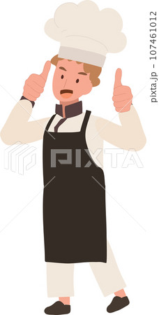 Happy Kid Chef Giving Approval Sign. Kid Chef with Thumbs Up Gesture 107461012