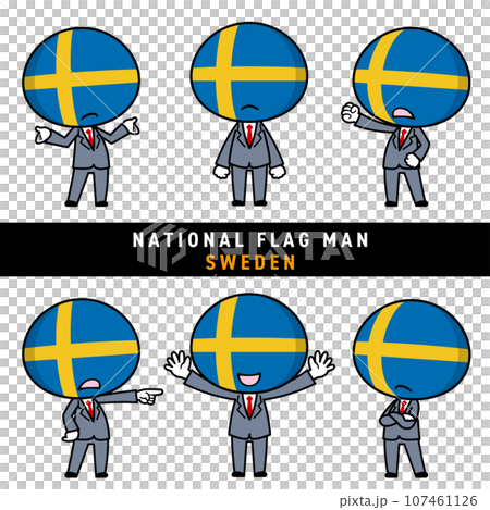 スウェーデンの国旗を擬人化したキャラクターセット スウェーデンの国旗を擬人化したキャラクターセット 107461126