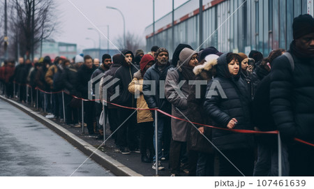 Huge queue at an outdoor store on Black Friday sale day. 107461639